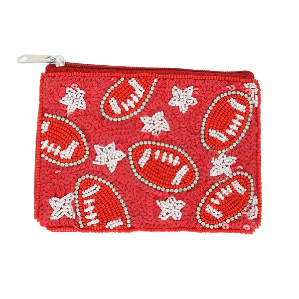 Beaded Football Coin Purse | Red/White