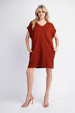 Textured V-Neck Dress | Cinnamon