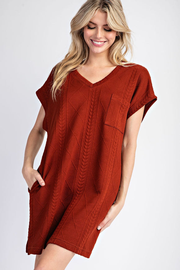 Textured V-Neck Dress | Cinnamon