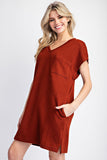 Textured V-Neck Dress | Cinnamon