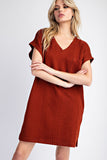 Textured V-Neck Dress | Cinnamon