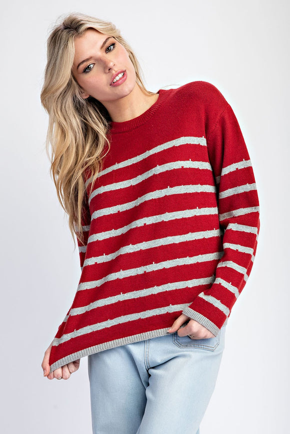 Striped Sweater Top | Merlot