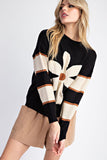 Flower Stripe Sweater Top | Black