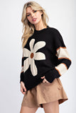 Flower Stripe Sweater Top | Black