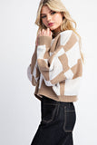 Checker Cropped Sweater Top | Taupe