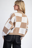 Checker Cropped Sweater Top | Taupe