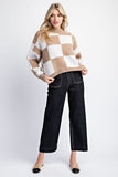 Checker Cropped Sweater Top | Taupe