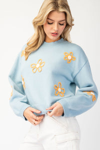 Spring Flowers Sweater | Sky Blue