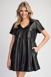 Faux Leather Mini Dress | Black