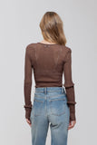 Sheer Rib Knit Sweater Top | Brown