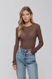 Sheer Rib Knit Sweater Top | Brown