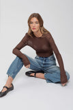 Sheer Rib Knit Sweater Top | Brown