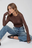 Sheer Rib Knit Sweater Top | Brown