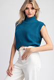 Mock Neck Crop Sweater Top | Teal