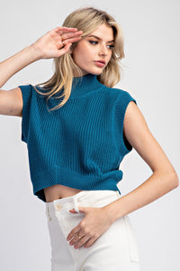 Mock Neck Crop Sweater Top | Teal