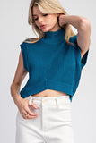 Mock Neck Crop Sweater Top | Teal