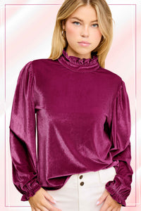 Velvet Long Puff Sleeve Top | Garnet