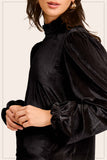 Velvet Long Puff Sleeve Top | Black