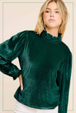 Velvet Long Puff Sleeve Top | Emerald