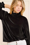 Velvet Long Puff Sleeve Top | Black