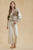 Patchwork Cropped Cable Knit Cardigan | Taupe Multi