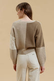 Patchwork Cropped Cable Knit Cardigan | Taupe Multi