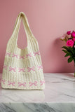 Ribbon Crochet Tote Bag | Beige/Pink