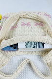 Ribbon Crochet Tote Bag | Beige/Pink