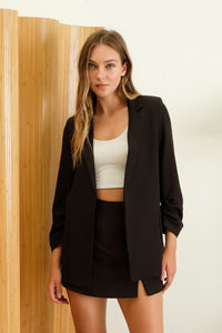 3/4 Ruched Sleeve Blazer | Black