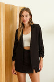 3/4 Ruched Sleeve Blazer | Black