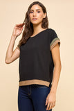 Solid Ribbed Contrast Top | Black