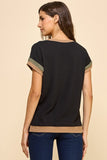 Solid Ribbed Contrast Top | Black