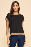 Solid Ribbed Contrast Top | Black