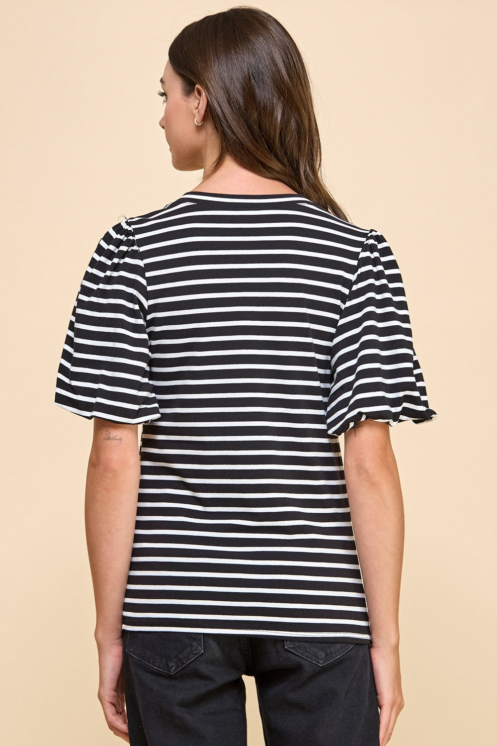 Stripe Puff Sleeve Top | Black