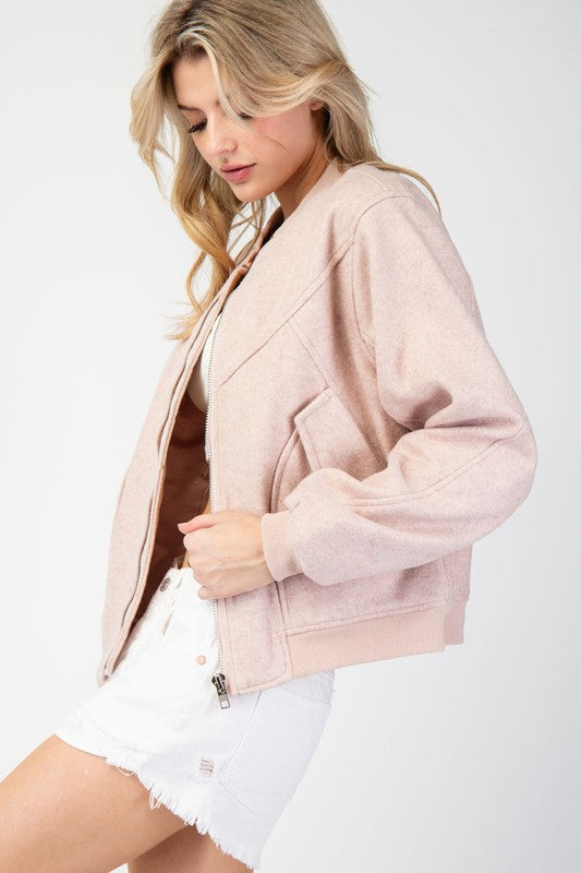 Solid Bomber Jacket | Dusty Pink
