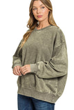 Acid Wash Fleece Oversized Sweater | Olive