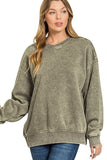 Acid Wash Fleece Oversized Sweater | Olive