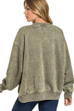 Acid Wash Fleece Oversized Sweater | Olive