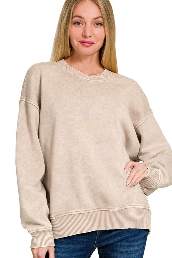Acid Wash Fleece Oversized Sweater | Ash Mocha