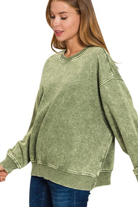 Acid Wash Fleece Oversized Sweater | Green