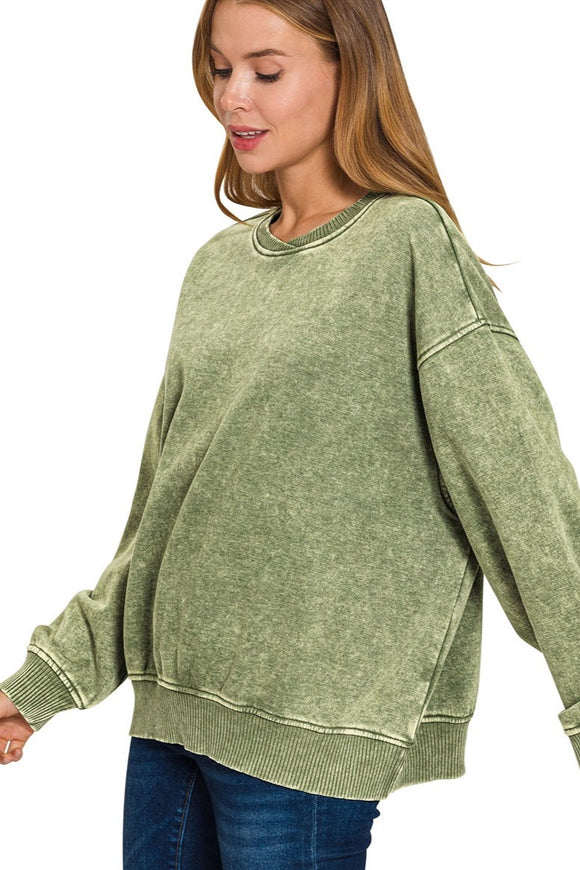 Acid Wash Fleece Oversized Sweater | Green