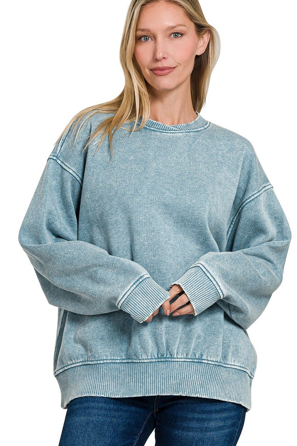 Acid Wash Fleece Oversized Sweater | Blue Grey