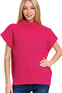 Power Shoulder Sweater Top | Hot Pink