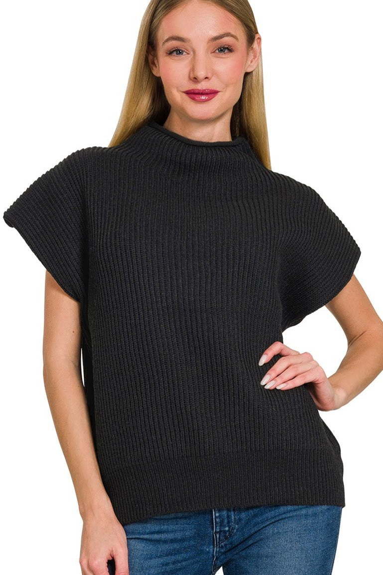 Power Shoulder Sweater Top | Black