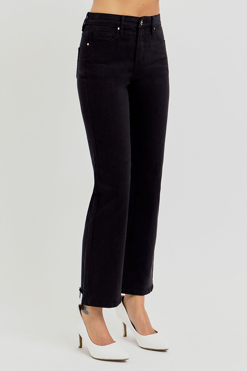 Risen Jeans | Black Tummy Control High Rise Crop Straight