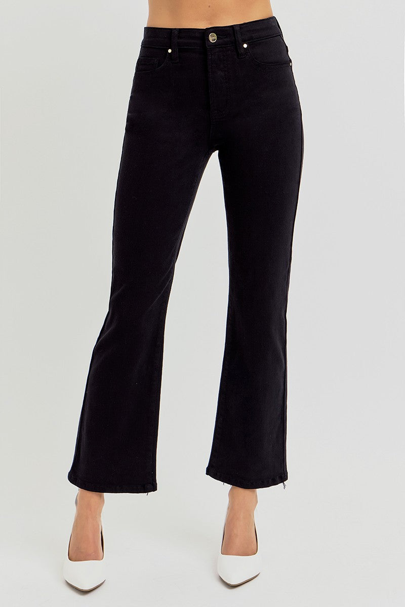 Risen Jeans | Black Tummy Control High Rise Crop Straight