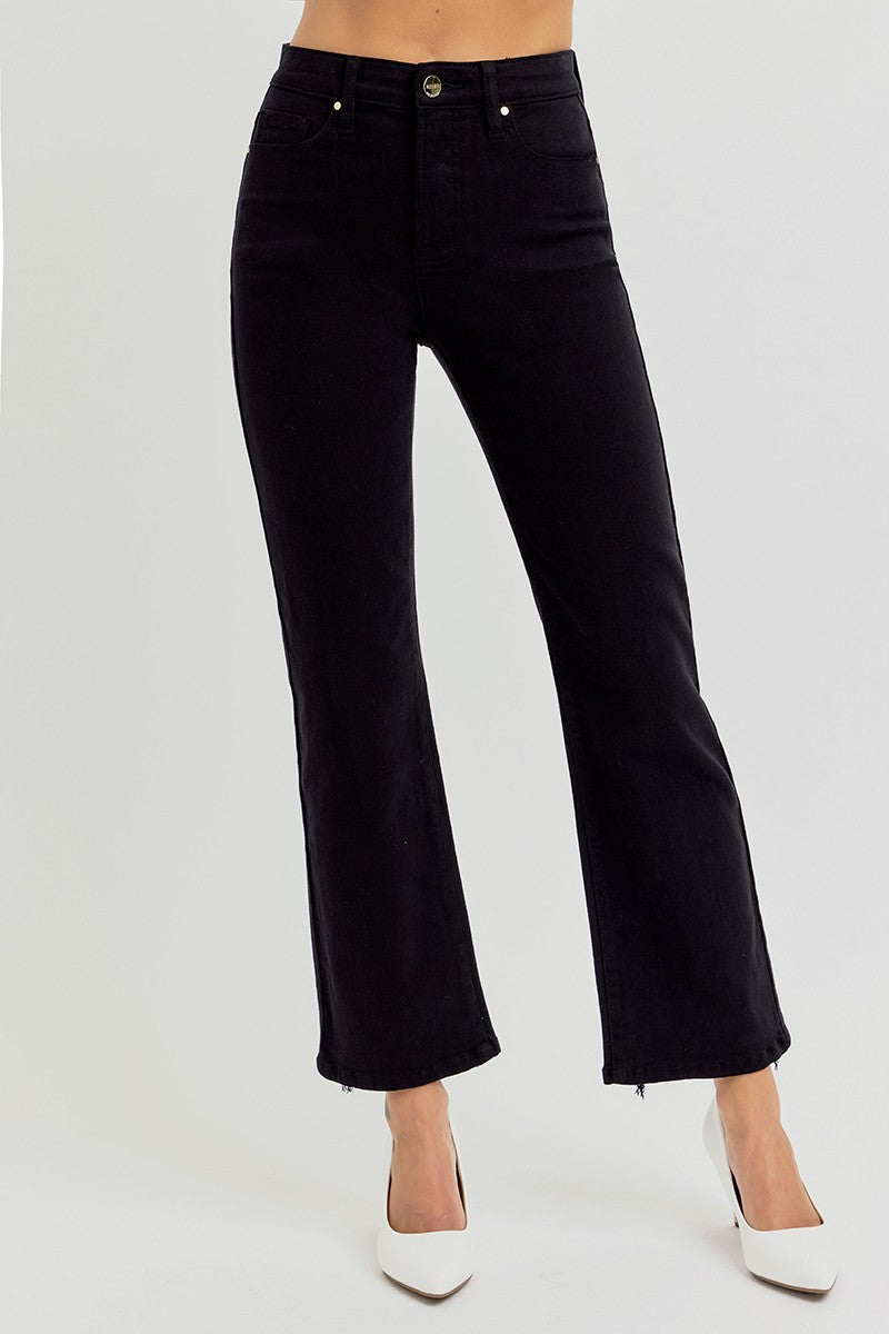 Risen Jeans | Black Tummy Control High Rise Crop Straight