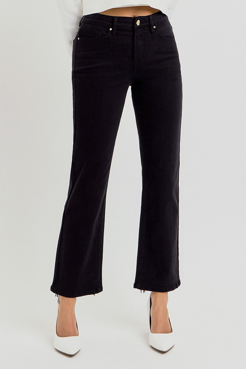 Risen Jeans | Black Tummy Control High Rise Crop Straight