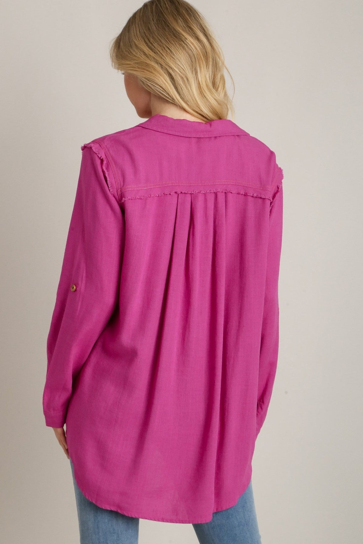 Linen Collared Button Down Top | Magenta