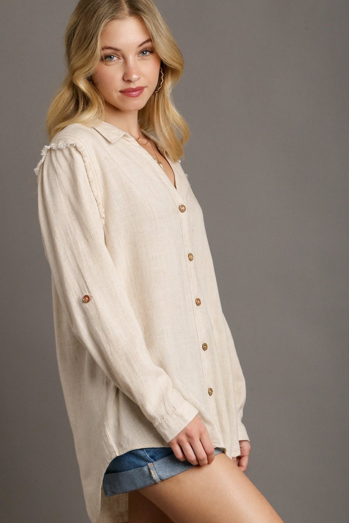 Linen Collared Button Down Top | Oatmeal